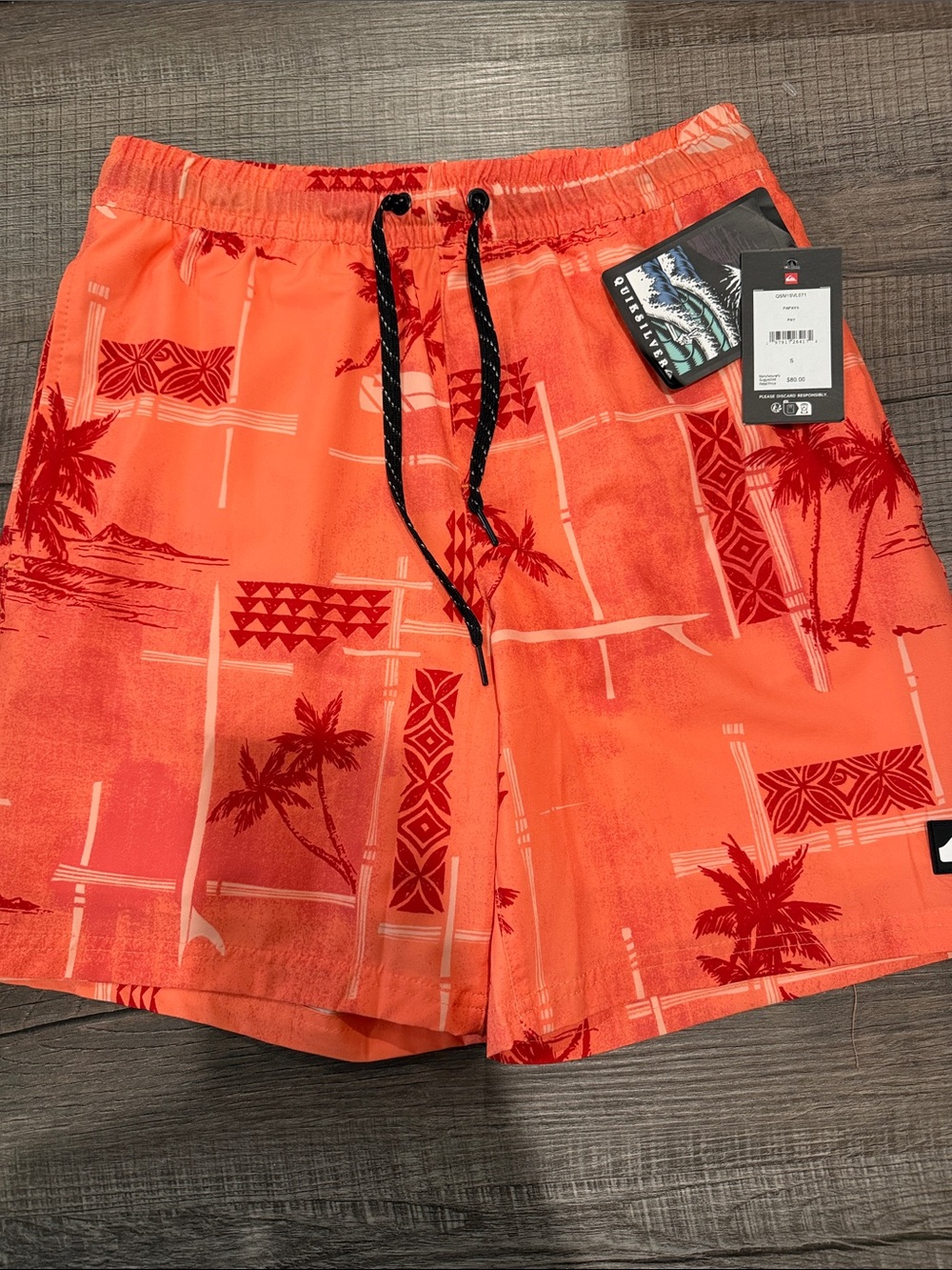 Quiksilver Bright Orange & Red Palm-Print Board Shorts